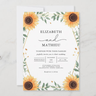 Gouden Zonnebloem Bouquet Border Wedding Kaart