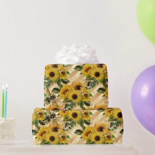  gouden zonnebloem Bouquet Stripe bijen Cadeaupapier