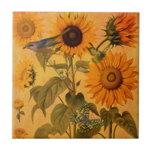 gouden zonnebloem collage tegeltje