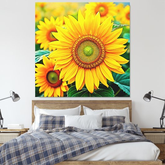 Gouden Zonnebloem Field Serenity Design Canvas Afdruk (Insitu (Slaapkamer))