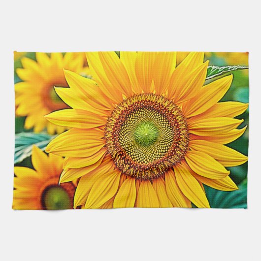 Gouden Zonnebloem Field Serenity Design Theedoek (Horizontaal)