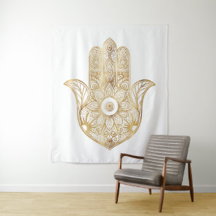 Gouden Zonnebloem Hamsa Hand Wandkleed