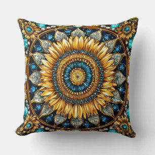 Gouden Zonnebloem Mandala Met Ingewikkelde Edelste Kussen