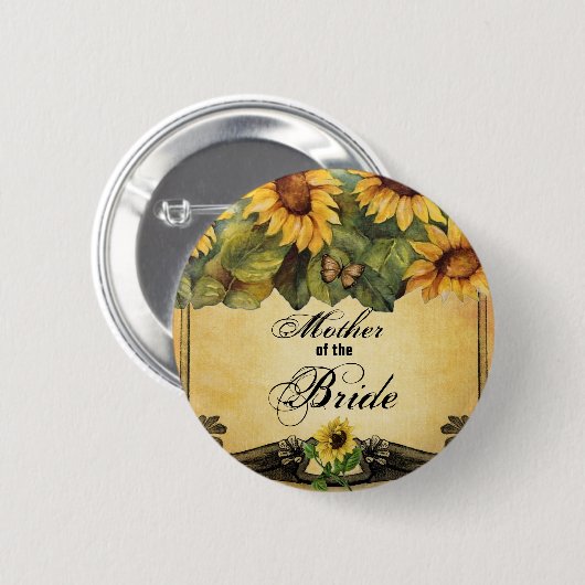 Gouden Zonnebloemen Moeder van de Bride Button (Voorkant /achterkant)
