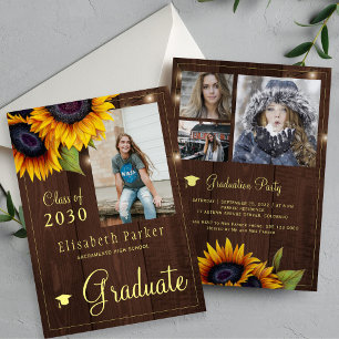 Gouden zonnebloemen PHOTO Collage graduatie party Kaart