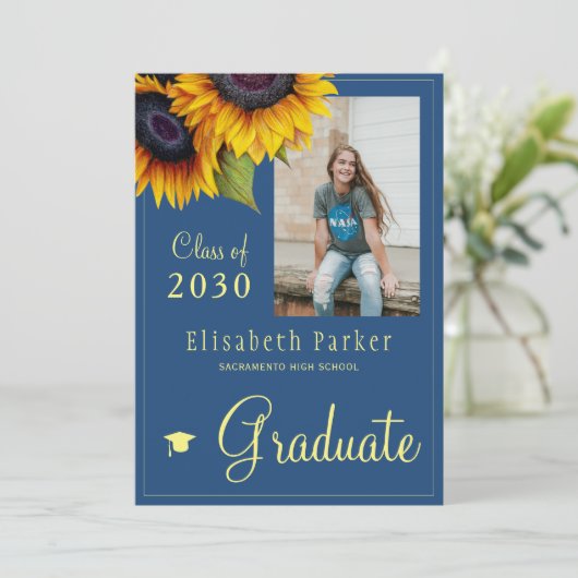Gouden zonnebloemen PHOTO Collage graduparty Kaart (Staand voorkant)