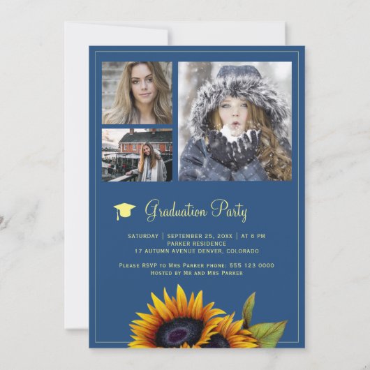 Gouden zonnebloemen PHOTO Collage graduparty Kaart (Achterkant)