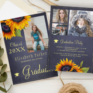 Gouden zonnebloemen PHOTO Collage graduparty Kaart