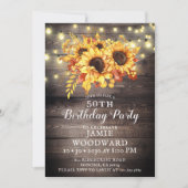 Gouden zonnebloemen Rustic Wood 50th Birthday Part Kaart (Voorkant)