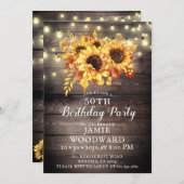 Gouden zonnebloemen Rustic Wood 50th Birthday Part Kaart (Voorkant / Achterkant)