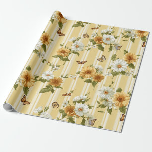 Gouden Zonnebloemen & Vlinders Tuinstreep Cadeaupapier
