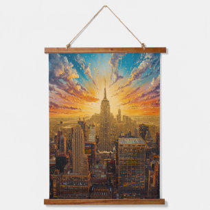 Gouden zonsondergang boven de skyline van New York Hangend Wandkleed
