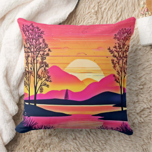 Gouden zonsondergang boven Pink Lake Art Kussen