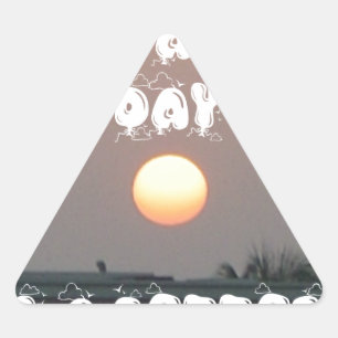 Gouden zonsondergang met leuke dag/nacht wensen driehoek sticker