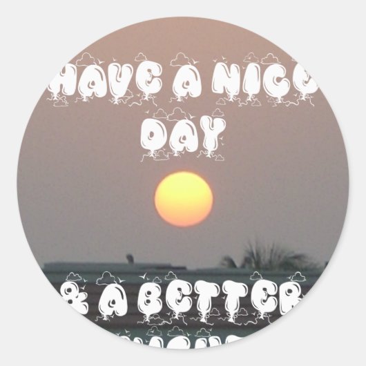 Gouden zonsondergang met leuke dag/nacht wensen ronde sticker (Voorkant)