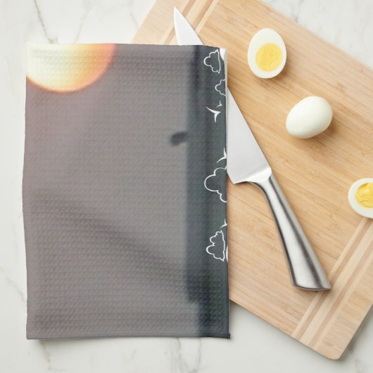 Gouden zonsondergang met leuke dag/nacht wensen theedoek (Quarter Fold)