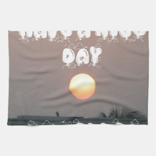 Gouden zonsondergang met leuke dag/nacht wensen theedoek