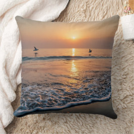 Gouden Zonsondergang Oceaan Golven met Vogels Kussen