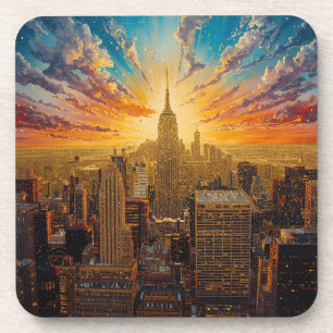 Gouden Zonsondergang Over De Skyline Van New York Bier Onderzetter