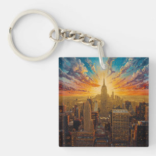 Gouden Zonsondergang Over De Skyline Van New York Sleutelhanger