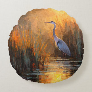 Gouden Zonsondergang Reiger Herfst Aquarel Kussen