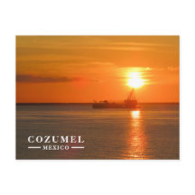 Gouden Zonsondergang Schip Silhouet Cozumel