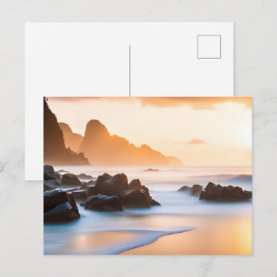 Gouden Zonsondergang Zeegezicht Golven Briefkaart