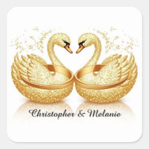 Gouden zwanen die elkaar omhelzen in elegante arti vierkante sticker
