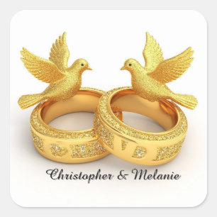 Gouden zwanen die elkaar omhelzen in elegante arti vierkante sticker