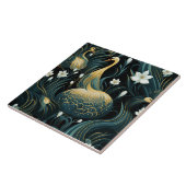 Gouden zwanen, witte bloemen, Chinese kunstinvloed Tegeltje (Zijkant)