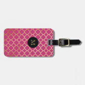 Gouden, Zwart & heet roze quatrefoilBagagelabel Bagagelabel (Voorkant horizontaal)