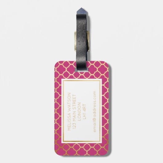 Gouden, Zwart & heet roze quatrefoilBagagelabel Bagagelabel (Achterkant verticaal)