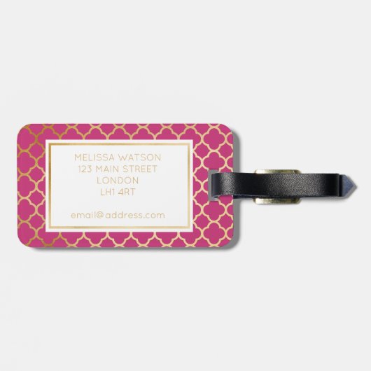 Gouden, Zwart & heet roze quatrefoilBagagelabel Bagagelabel (Achterkant horizontaal)