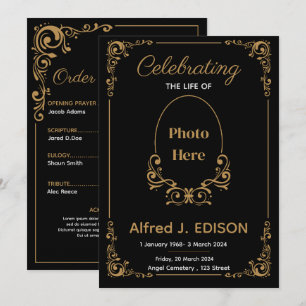 Gouden Zwart Rouwen Programma, Funeral Memorial Kaart