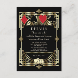 Gouden Zwarte Art Deco Roaring 20s bruiloft recept Informatiekaartje