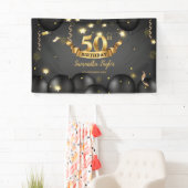 Gouden zwarte ballonnen sterren elegant verjaardag spandoek (Insitu)