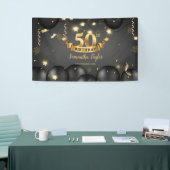 Gouden zwarte ballonnen sterren elegant verjaardag spandoek (Beurs)