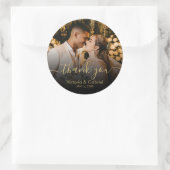 Gouden Zwarte Bedankt Scriptuur Trouwfoto Ronde Sticker (Tas)