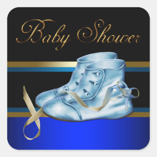 Gouden Zwarte Blauwe Baby Laarsjes Jongen Shower S Vierkante Sticker