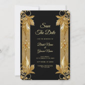 Gouden zwarte bloem Bewaar de datum Save The Date (Voorkant)