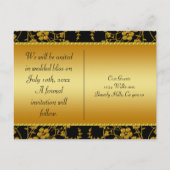 Gouden & Zwarte Bloem Bruiloftsmonogram Aankondigingskaart (Achterkant)