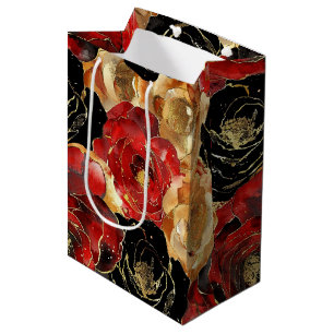 Gouden zwarte bloemrijke feestelijke bruids-shower medium cadeauzakje