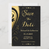 Gouden zwarte bruiloft en Jubileum personaliseren Save The Date (Voorkant)
