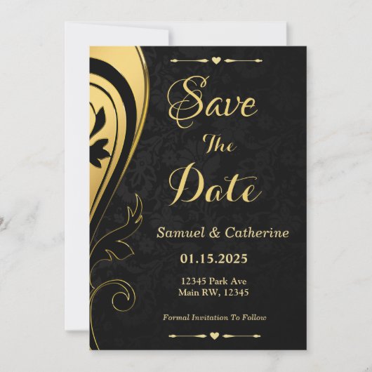 Gouden zwarte bruiloft en Jubileum personaliseren Save The Date (Voorkant)