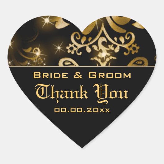 Gouden zwarte bruiloft winter "dank u" hart sticker (Voorkant)