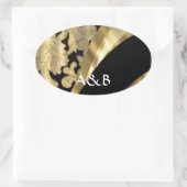 Gouden & zwarte damast werveling ovale sticker (Tas)