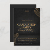 Gouden Zwarte Elegante Afstudeeruitnodiging Feest Kaart (Voorkant / Achterkant)