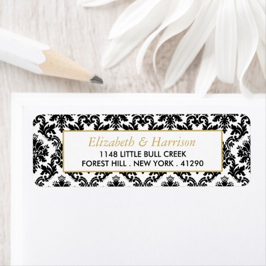 gouden, zwarte en witte ddkleurig huwelijk etiket (Insitu)