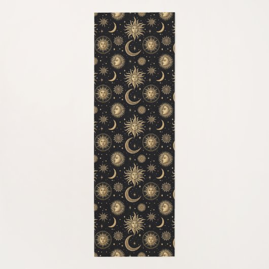 Gouden Zwarte Hemelse Zon Maan Ster Oefening Yogamat (Achterkant)