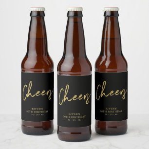 Gouden & Zwarte Lettering Proost Volwassenen Verja Bier Etiket